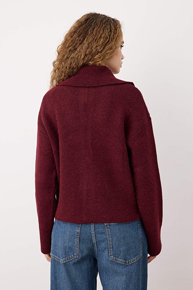 Wardrobe Essentials Bordo Wardrobe Essentiasl Yumuşak Dokulu Geniş Kalıp Triko Hırka TWOAW26HI00092 - 4