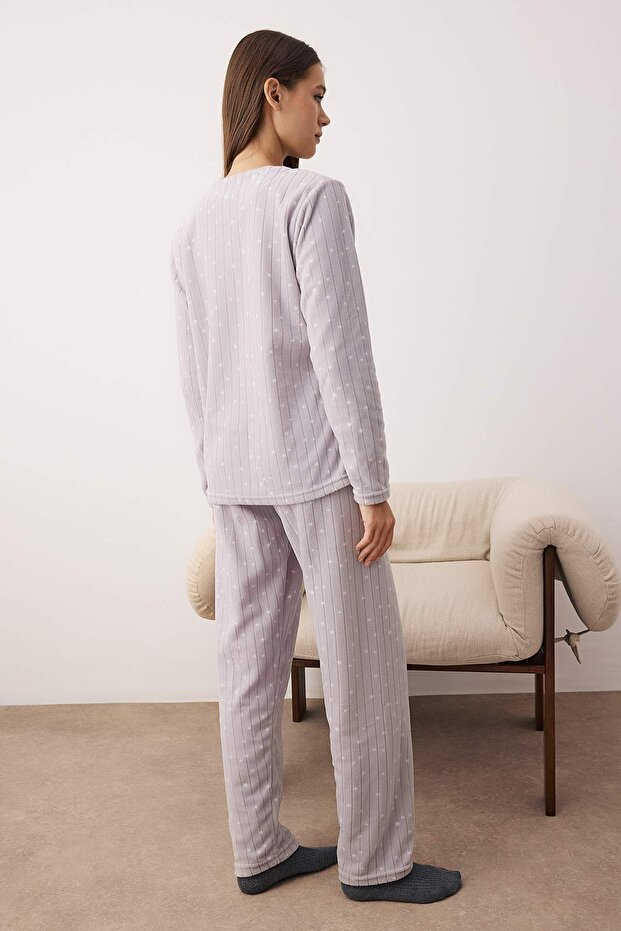 Gri Penguen Patchli Polar Örme Pijama Takımı THMAW26PT00193 - 4