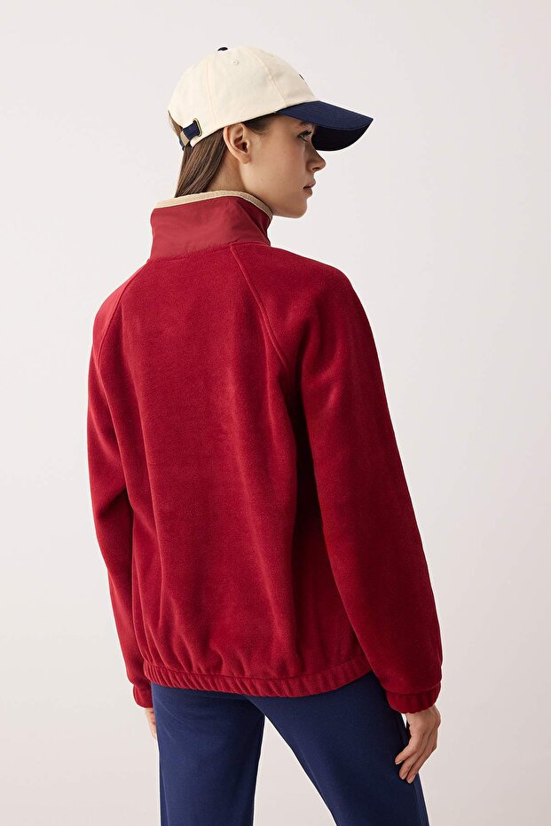 Bordo Polar Oversize Spor Örme Sweatshirt THMAW26SW00002 - 7