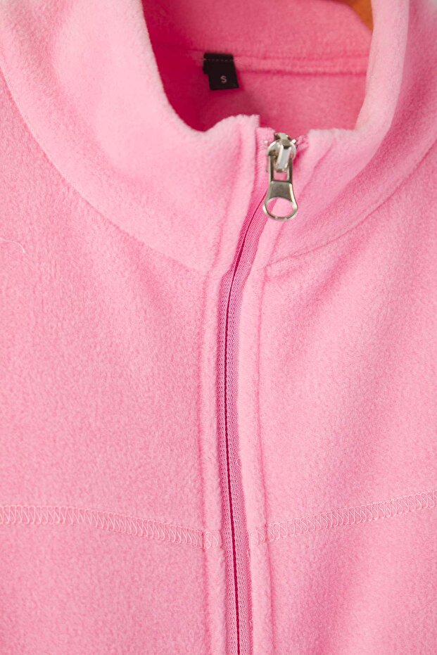 Pembe Polar Düz Dik Yaka Cepli Fermuarlı Regular/Normal Kesim Örme Sweatshirt TWOAW26SW00005 - 7