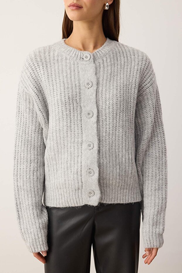 Wardrobe Essentials Gri Yumuşak Dokulu Basic Triko Hırka | TWOAW26HI00204 - 3