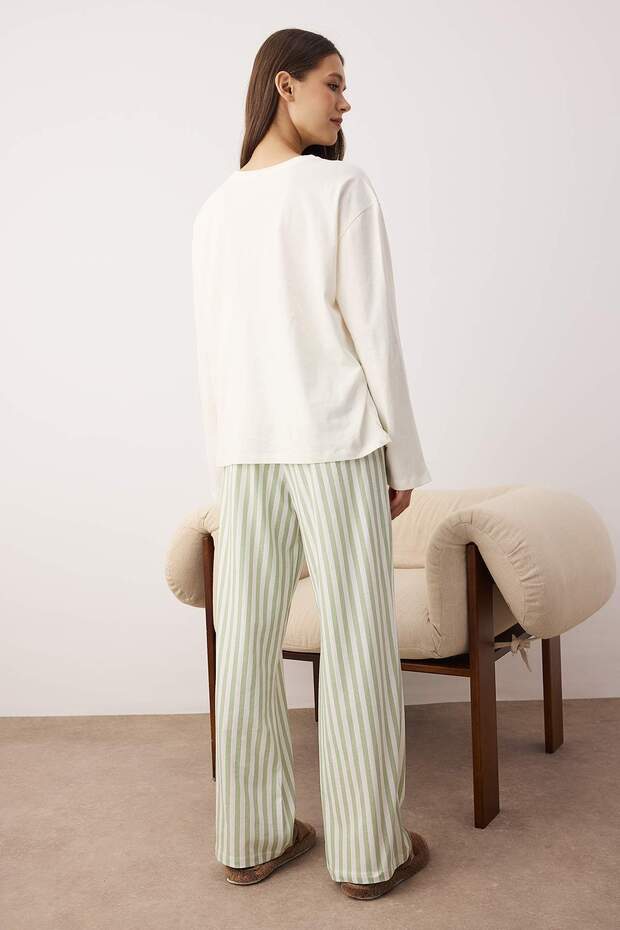 Mint %100 Pamuklu Çizgili Ayıcıklı Örme Pijama Takımı THMAW25PT00171 - 4