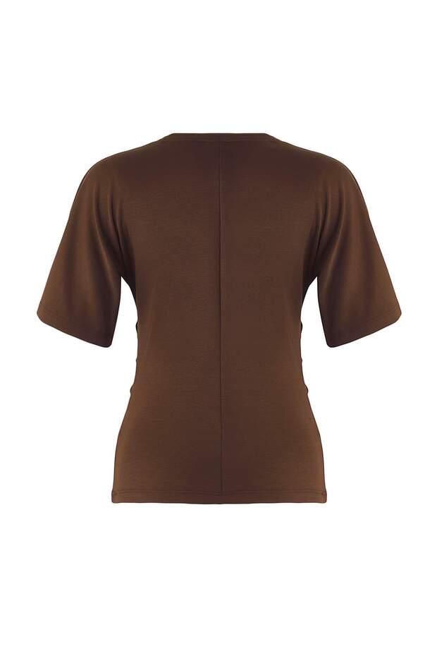 Kahverengi Büzgülü Fitted/Vücuda Oturan Örme Bluz TWOAW26BZ00165 - 6
