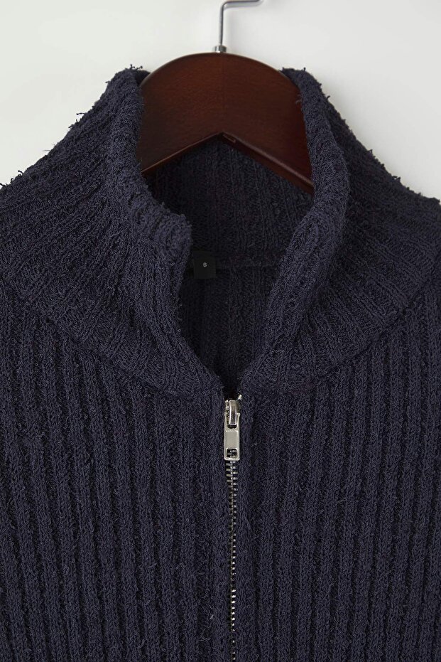 Wardrobe Essentials Lacivert Fermuarlı Dik Yaka Yumuşak Dokulu Pamuklu Triko Hırka TWOAW26HI00088 - 6