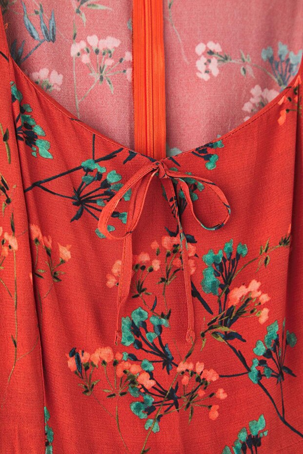 Vínové šaty s výstřihem do srdíčka, květinové, krátké, tkané, velké velikosti TBBAW26AH00047 - 6