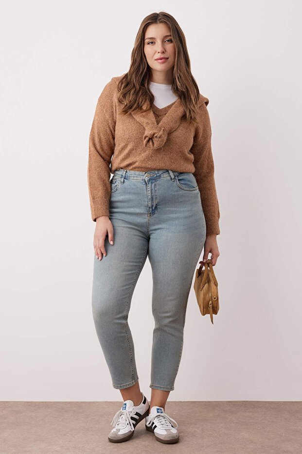 Mavi Yüksek Bel Esnek Büyük Beden Skinny Jeans TBBAW26CJ00035 - 1