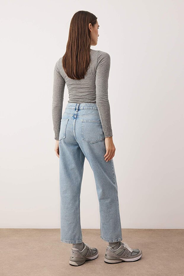 Açık Mavi  Yüksek Bel Straight Jeans TWOSS25JE00106 - 4