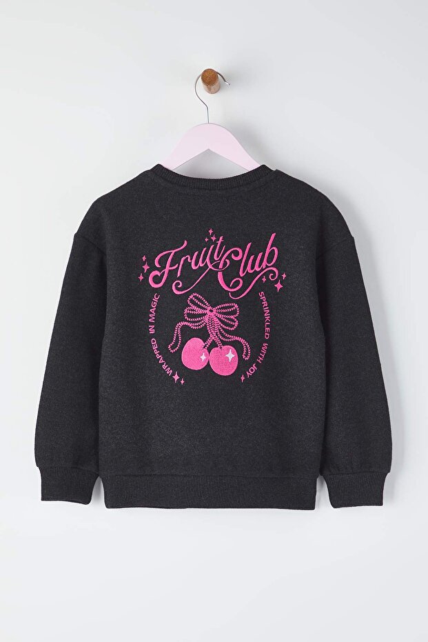 Antrasit Pamuklu Sırt Baskılı Oversize Kız Çocuk Örme Sweatshirt TKDAW26SW00039 - 2