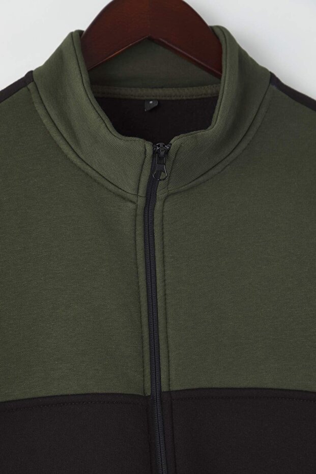 Yeşil-Siyah Regular Fit Uzun Kollu Dik Yaka Fermuarlı Sweatshirt TMNAW22SW0720 - 6