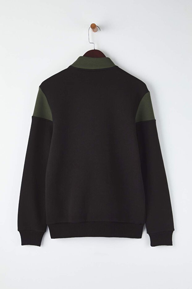 Yeşil-Siyah Regular Fit Uzun Kollu Dik Yaka Fermuarlı Sweatshirt TMNAW22SW0720 - 8