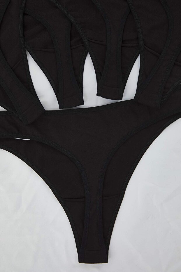 Fekete 5 csomagos pamut normál derekú tanga nagy méretű alsónadrág TBBSS25CM00012 - 3