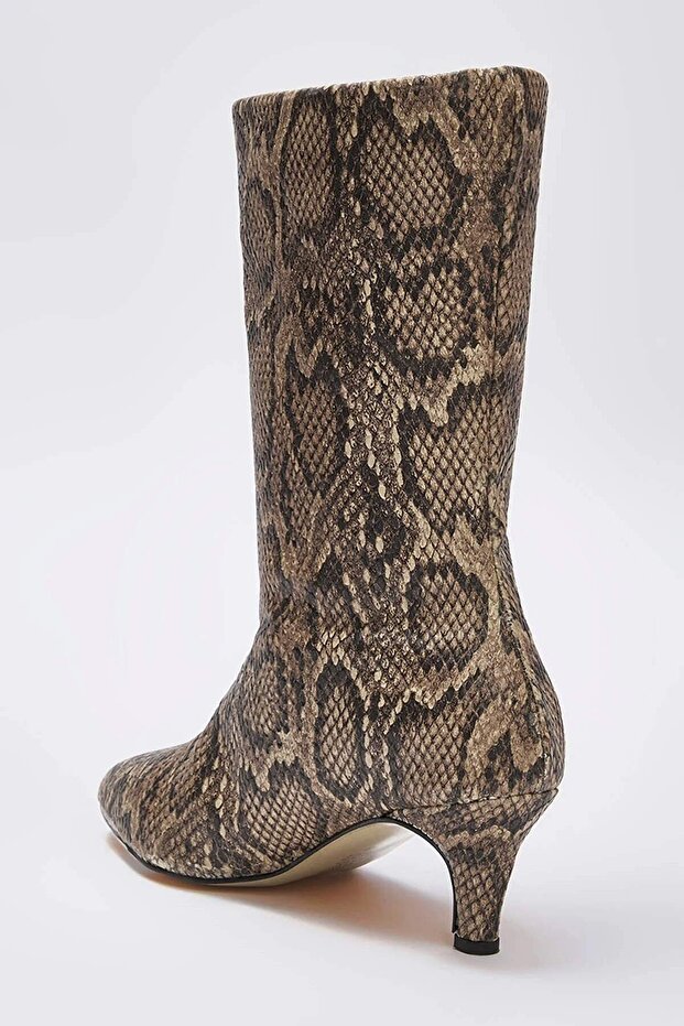 Wielokolorowe, brązowe, damskie, cienkie, obcasowe buty z nadrukiem węża Takaw25Cz00003 - 4