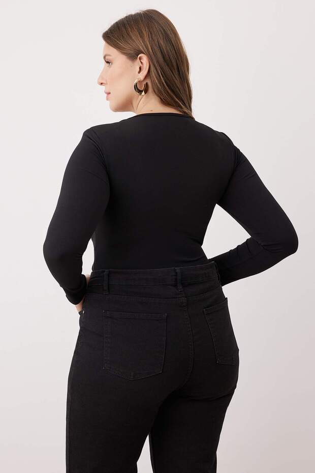 Siyah Alttan Çıtçıtlı Örme Büyük Beden Body TBBAW26CS00004 - 4