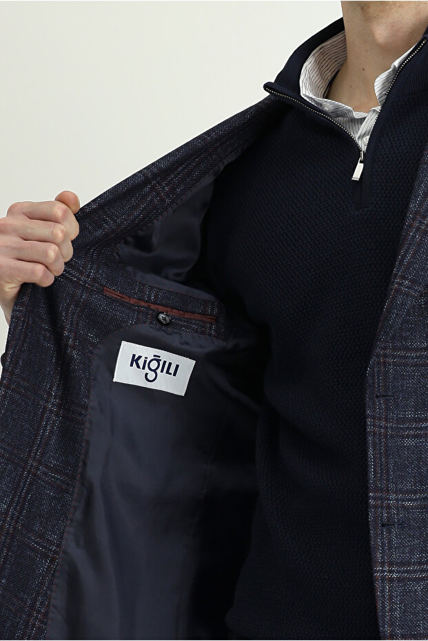 سترة منقوشة من الصوف بقصة قياسية من 6 دروب - 6