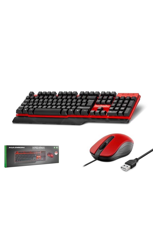 Hd861K Kablolu Klavye Mouse Set Q Kırmızı-Siyah - 1