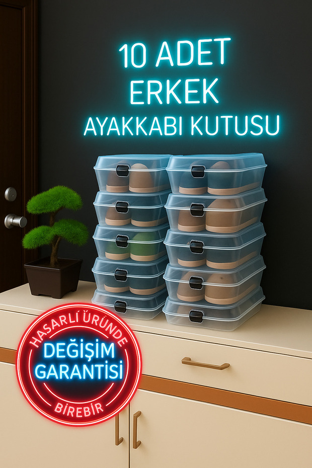 10 Adet Erkek Şeffaf Ayakkabı Kutusu, Ayakkabı Düzenleyici - 1