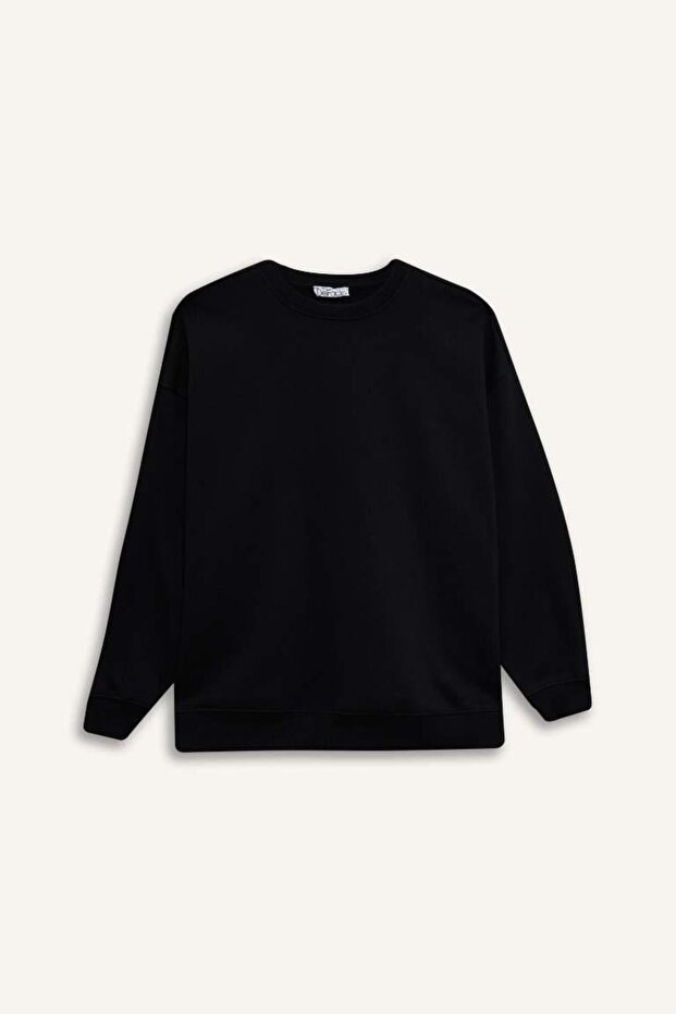 Oversize Geniş Kalıp Bisiklet Yaka Basic Düz Kalın Sweatshirt (25 WN) - 7