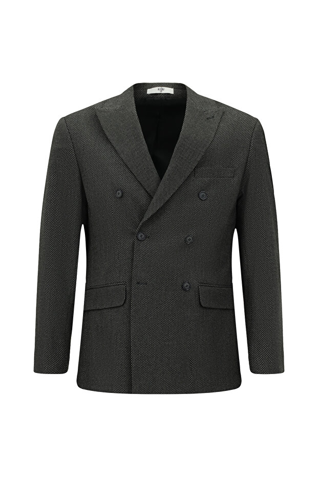 سترة منقوشة من الليكرا بقصة عادية وصفين من الأزرار - 1