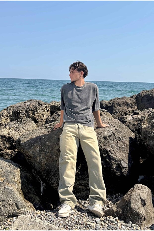 Asit Yıkamalı Basic Oversize Tişört - 3