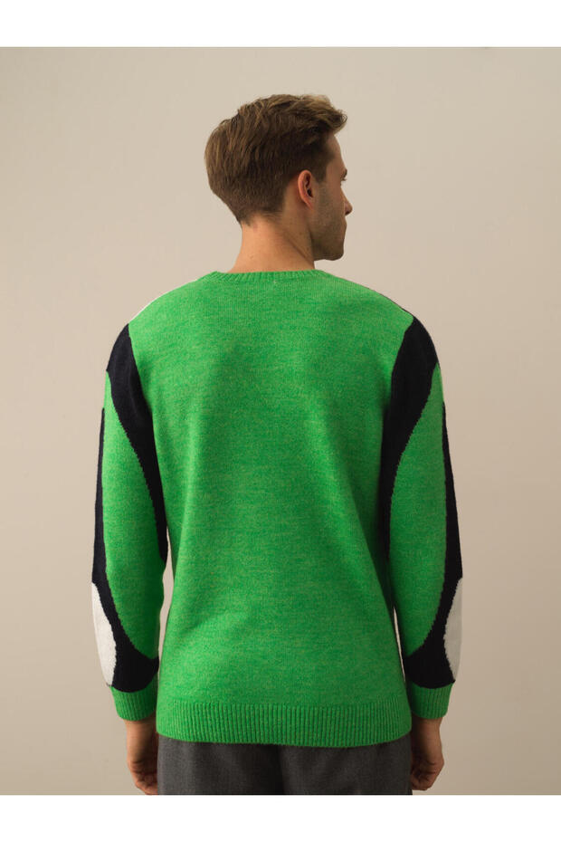 Erkek Yeşil Lüks Pamuk Dokulu Regular Fit Kazak - 3