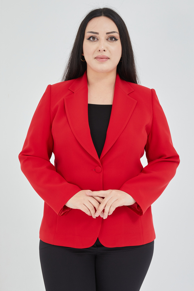 سترة كلاسيكية نسائية حمراء كبيرة الحجم بأزرار