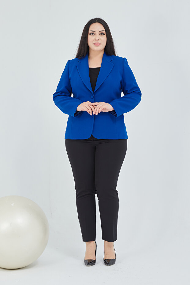 Women's Cobalt Blue Large Size Buttoned Classic Jacket