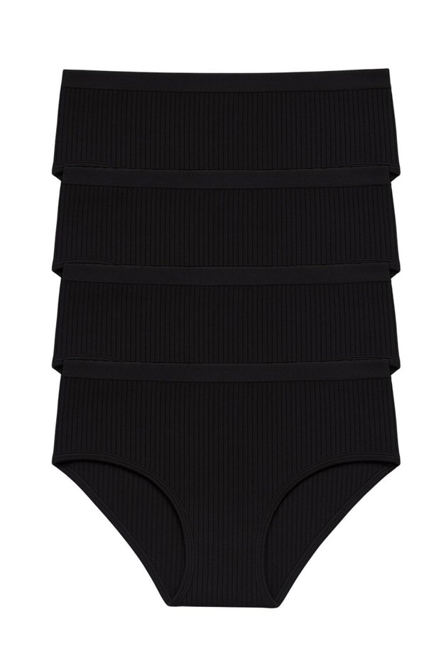 Set of 4 Ribbed Textured High Waist Women's Panties - Comfortable & Breathable