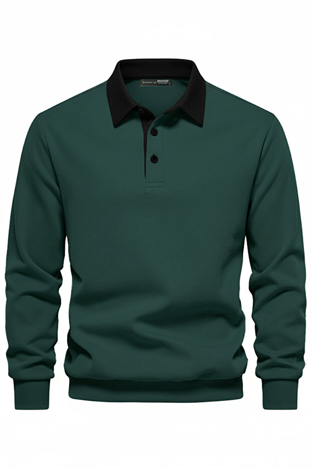 Ghassy Co. Men's Retro Color Blocked Cotton Shirt Collar Sweatshirt