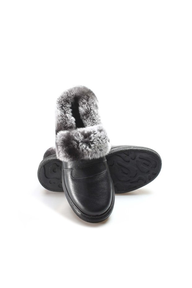 Tugerdi Genuine Leather Black Furry Ready Sole Classic Women's Short Boots TG0973311261329