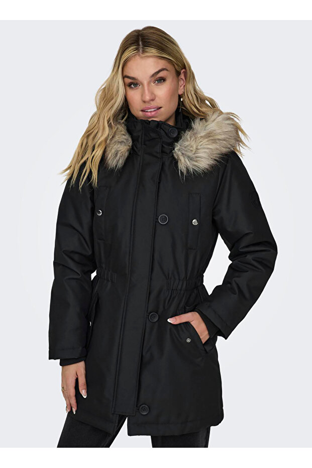 Kadın Kürklü Siyah Mont Jacket 15213755 - 3