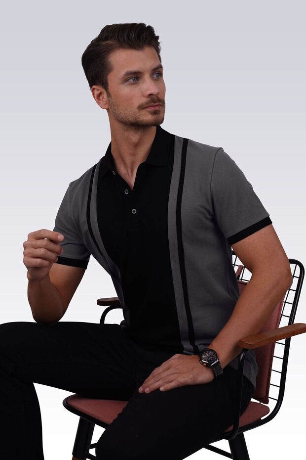 Smoked Black Double Color Men's Polo Neck T-Shirt