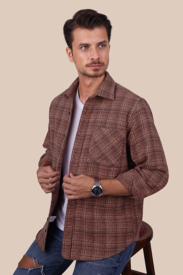 Tile Straw Patterned Oversize Men's Shirt