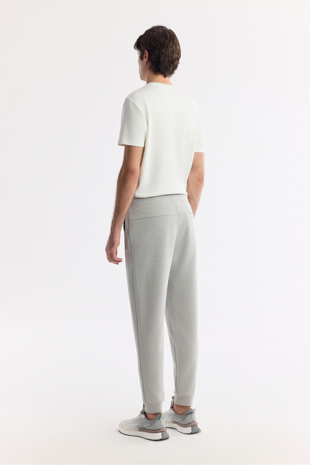 Erkek Regular Fit Gri Beli Lastikli Bağcıklı Bi-Stretch İnterlok Eşofman Altı B003400 - 3