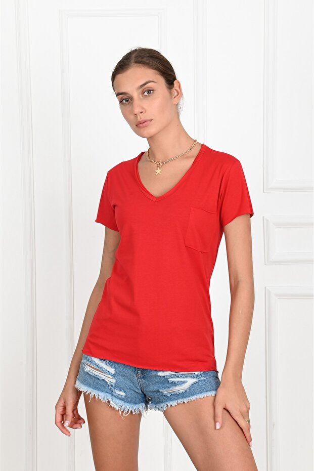 Kadın Basic Cepli Tshirt 8328 - 2