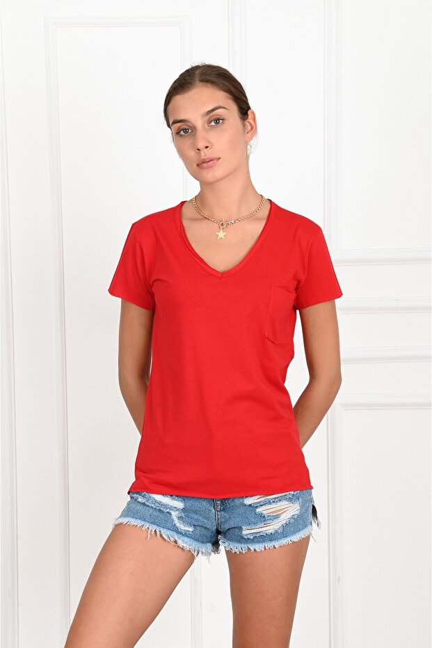 Kadın Basic Cepli Tshirt 8328 - 1