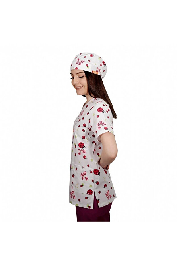 بلوزة منقوشة بياقة مغلف - 4204 Ladybug - 2