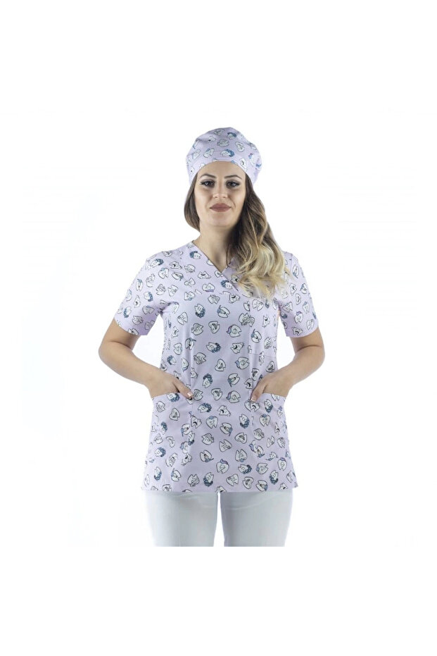 Envelope Collar Patterned Top - 4104 Lilac Teeth - 2