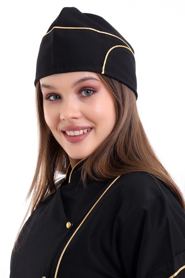 Chef Boat Cap - Black-yellow Piping