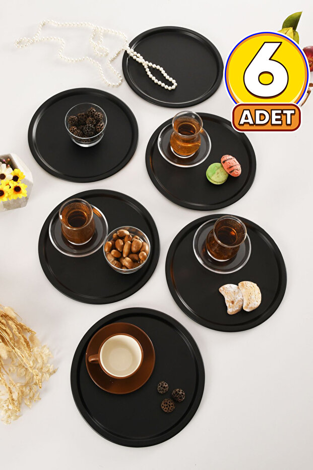 Dario Round Decorative Presentation Tray Black Set of 6