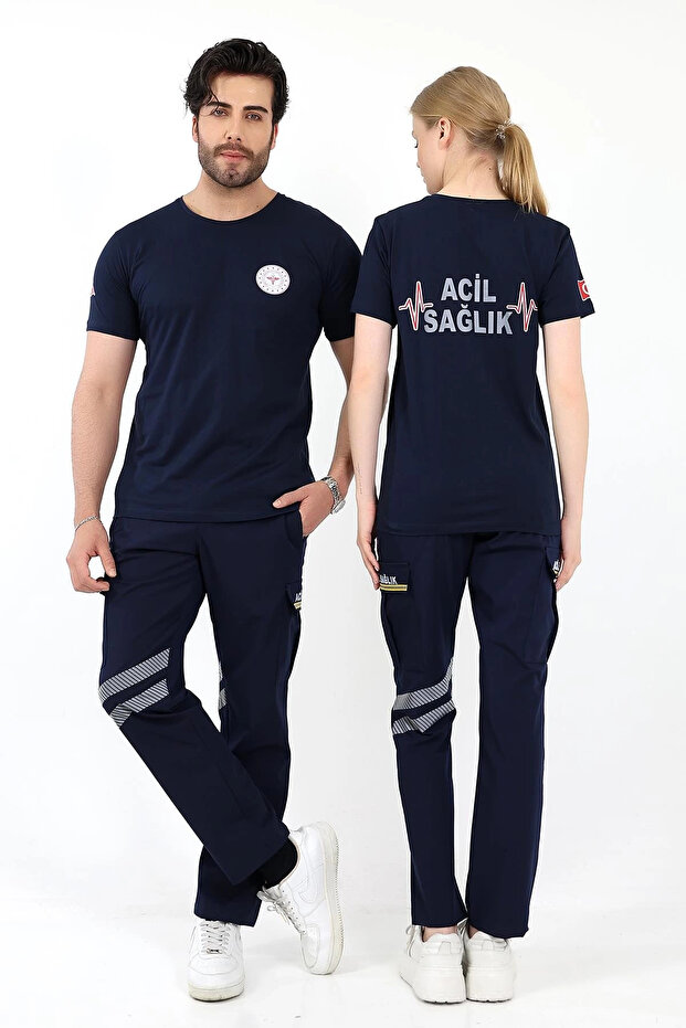 Emergency Health Round Neck Combed Cotton Short Sleeve Tshirt - Navy Blue