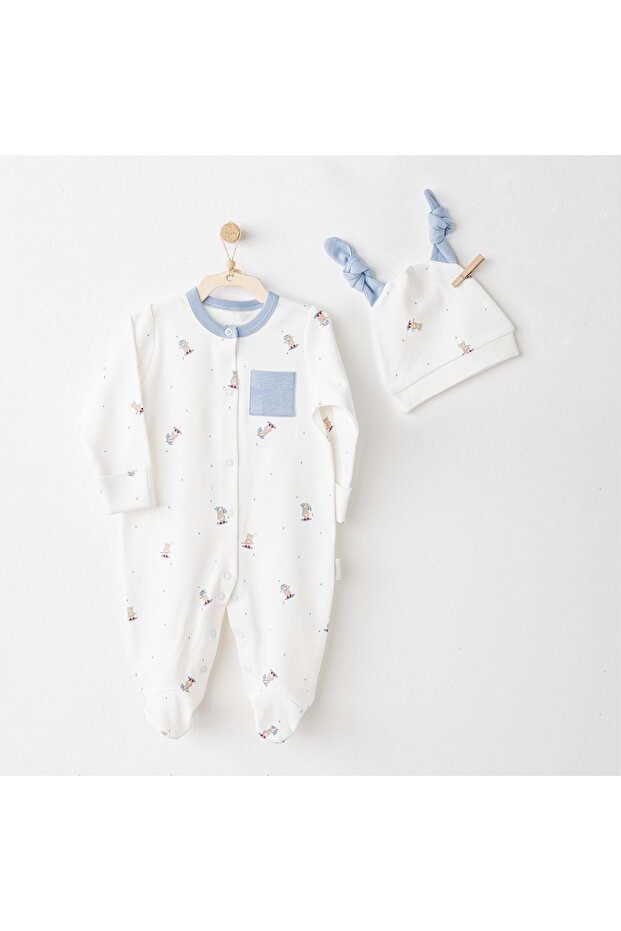 Baby Boy Hat and Romper Set Ecru