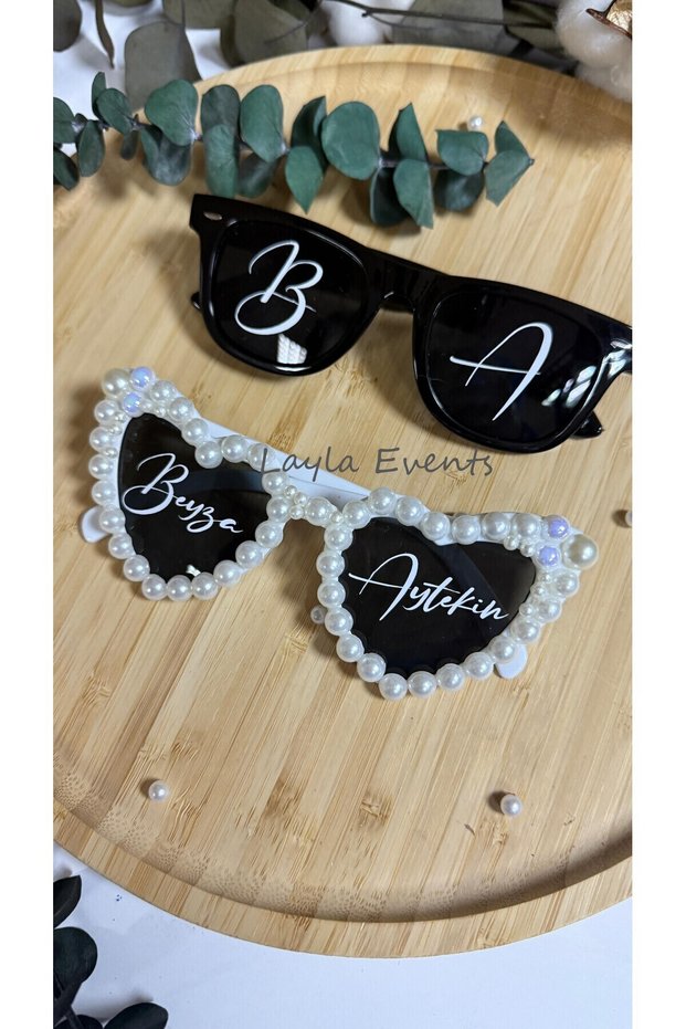 Bride and Groom Glasses - Bride Glasses - after Glasses - Written with Pearls and Stones