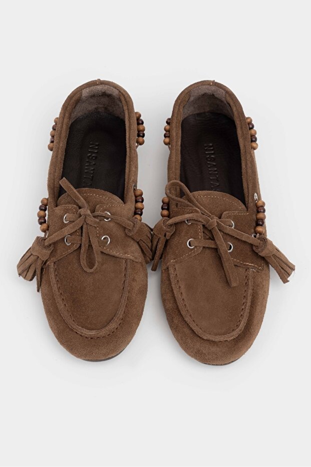 Fisher Taba valódi velúr lapos talpú gyöngyös részletekkel ellátott női balerinacipő - 4