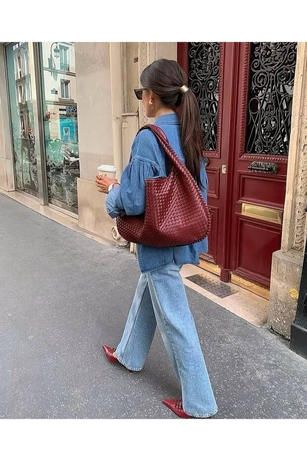 حقيبة يد نصف قمرية من الجلد الصناعي