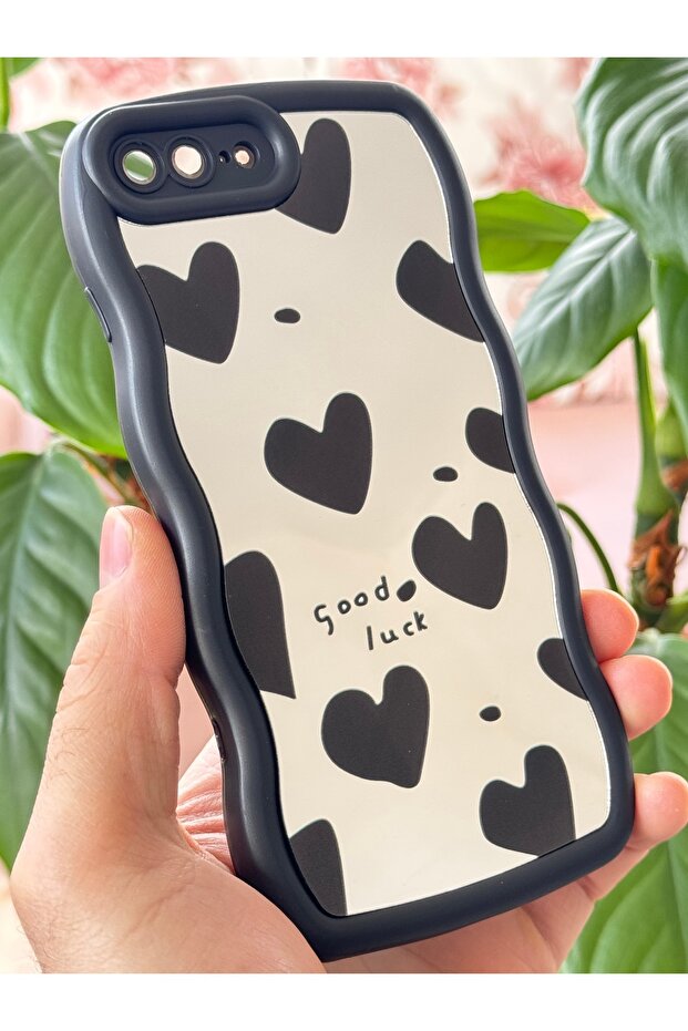 iPhone 7 Plus - 8 Plus Compatible Case Mirrored Heart Pattern Soft Edge Silicone with Camera Protection - 4