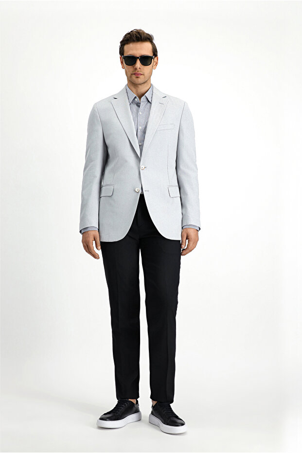 6 Drop Regular Fit Standard Cut Classic Patterned Linen Blend Jacket - 3