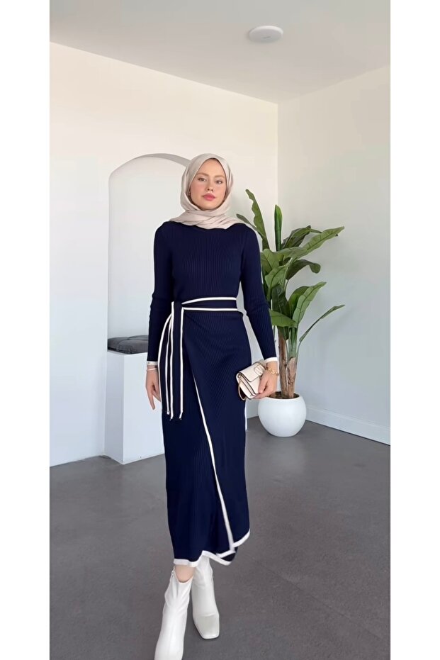 Bağlamalı Triko Elbise - 3