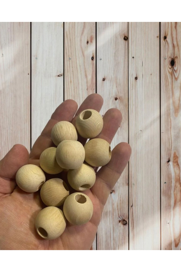 24 mm Raw Wooden Beads (Approx. 13 Pieces) Round Macrame Bag Design Beads Hole Diameter 9 mm