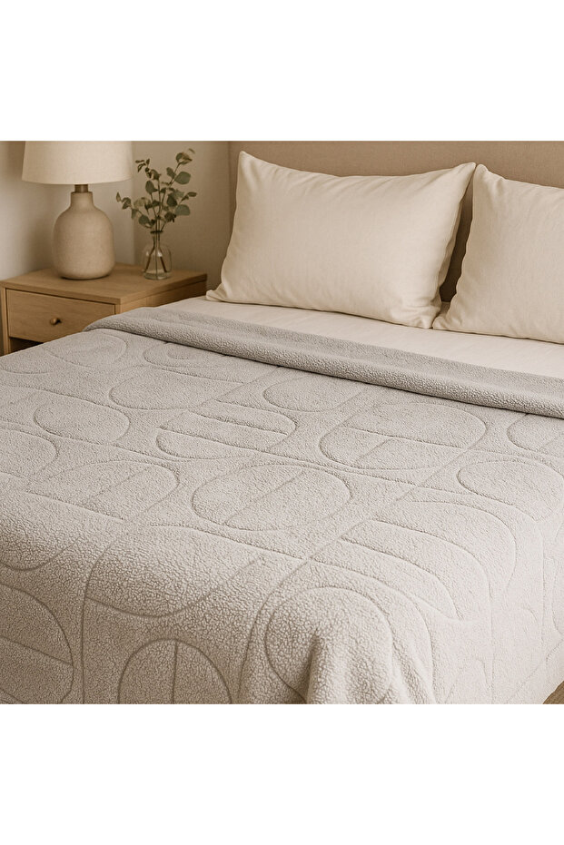 Jacquard Sherpa Blanket – Single (150x200 cm) – Geometric Embossed, Grey