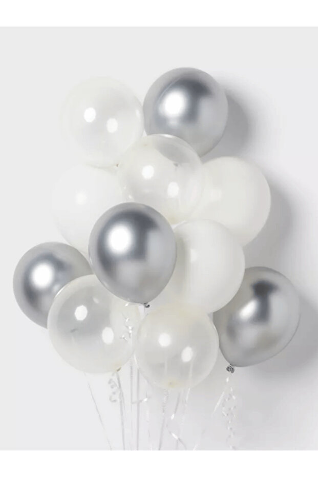 Set of 20 Chrome Silver Pastel White and Transparent Balloons Birthday Party Decoration